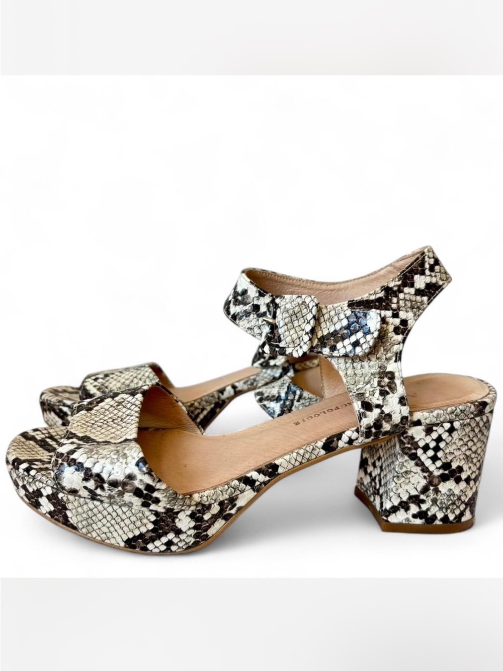 Anthropologie Snake Print Platform Block Heels EU 36 gray white black